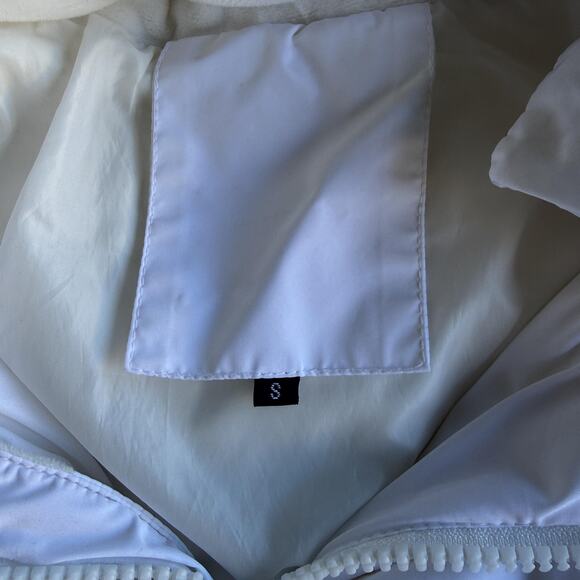 NERDY Coat Small White Long Hooded Down Puffer Parka Stripe Logo Full Zip - Picture 9 of 14